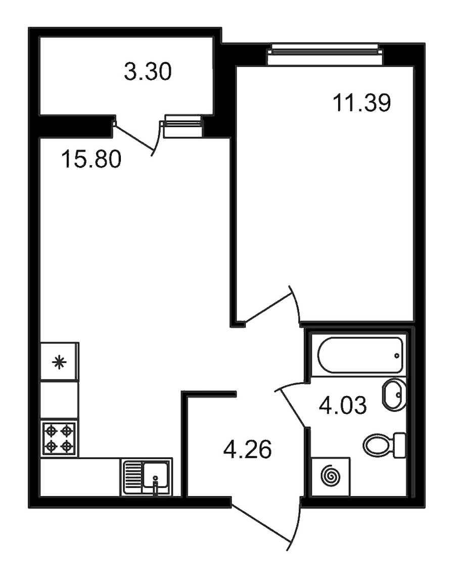 Однокомнатная квартира в : площадь 38.78 м2 , этаж: 3 – купить в Санкт-Петербурге